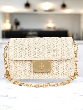 🆕 Eric Javits Lil Cherie Straw Shoulder Bag Woven Raffia Crochet Crossbody Cream